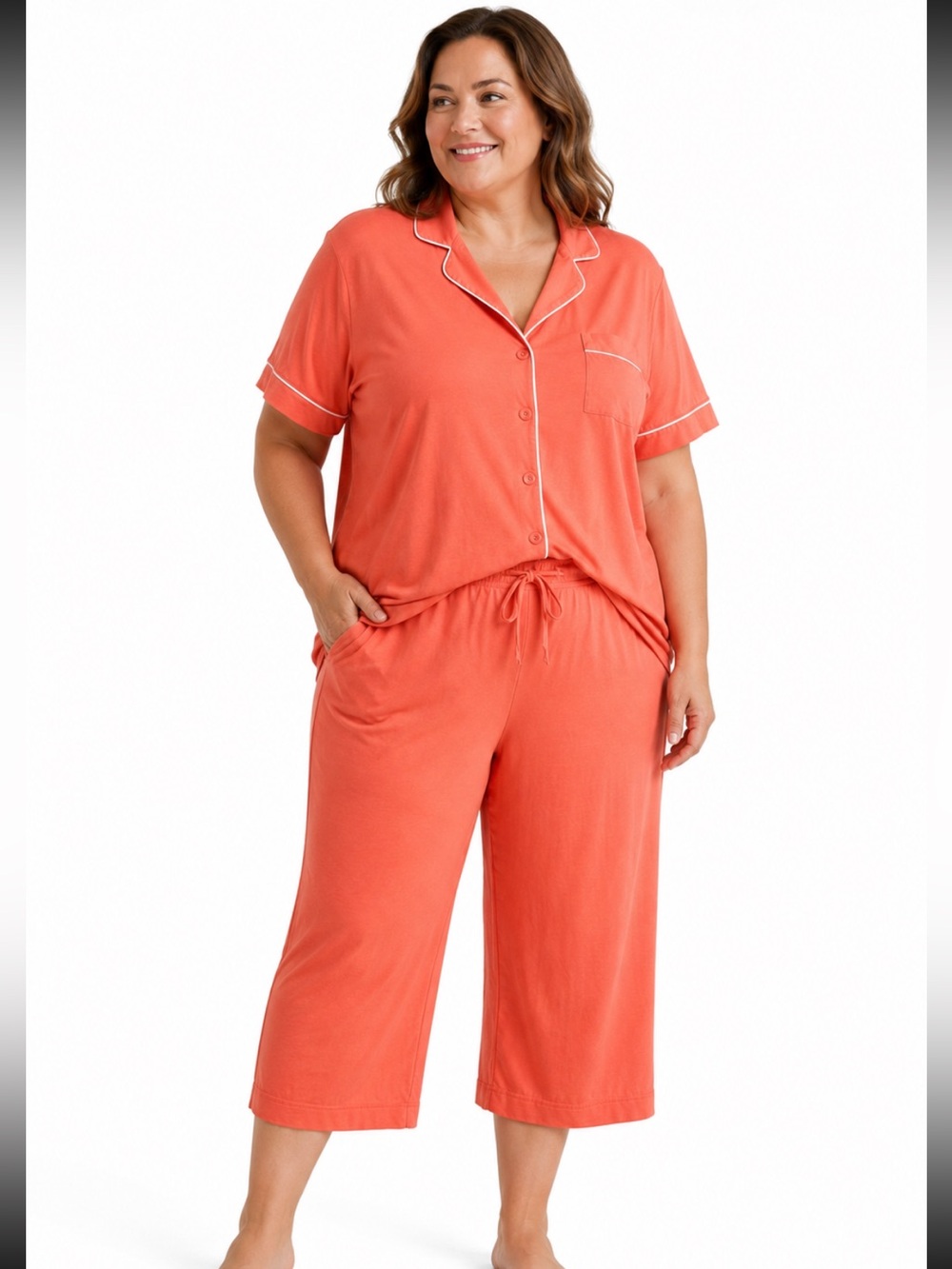 Fishers Finery Pajamas 2pc Set Sherbert Orange Organic Cotton blend size XL